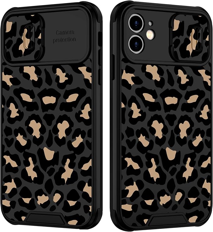 (2in1 for iPhone 11 Case Leopard for Women Luxury Phone Cover Black Cheetah Animal Print Design with Slide Camera Cover Protective Pattern Cute Cases for iPhone 11 6.1'' by Goocrux