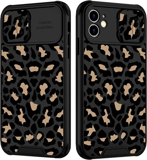 (2in1 for iPhone 11 Case Leopard for Women Luxury Phone Cover Black Cheetah Animal Print Design with Slide Camera Cover Protective Pattern Cute Cases for iPhone 11 6.1'' by Goocrux