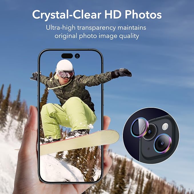 ESR 2 Pack Camera Lens Protector for iPhone 15/15 Plus/14/14 Plus, Ultra-tough HD Individual Lens Protectors, Scratch Resistant, Ultra-thin Tempered Glass, Armorite Series, Chromatic | Individual Camera Cover, 9H Tempered Glass, Original Camera Clarity... - Image 6