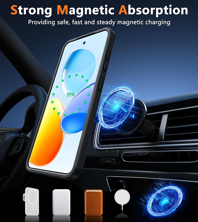 FNTCASE for Samsung Galaxy S25 Plus Case: Translucent Compatible with MagSafe | Translucent Matte Magnetic Back, 14FT Military Grade Drop Protection, Shockproof Protective Phone Cover, Black - Image 3