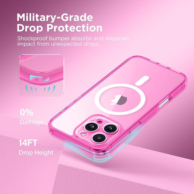 CAPRARO for iPhone 16 Pro Case, Compatible with MagSafe | Upgraded [Full Camera Protection] Protective Translucent Matte Women Girl Magnetic Phone Case Cover, Clear Neon - Image 6