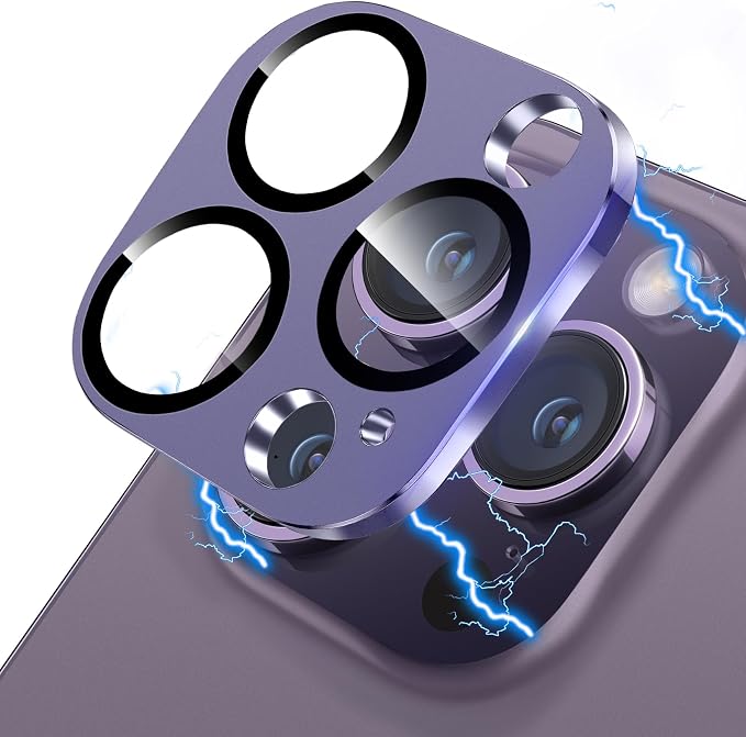 Camera Lens Protector for iPhone 14 Pro/iPhone 14 Pro Max Metal Camera Cover Film, 9H Tempered Glass, Anti-Scratch, Case Friendly - Deep Purple by Hsefo