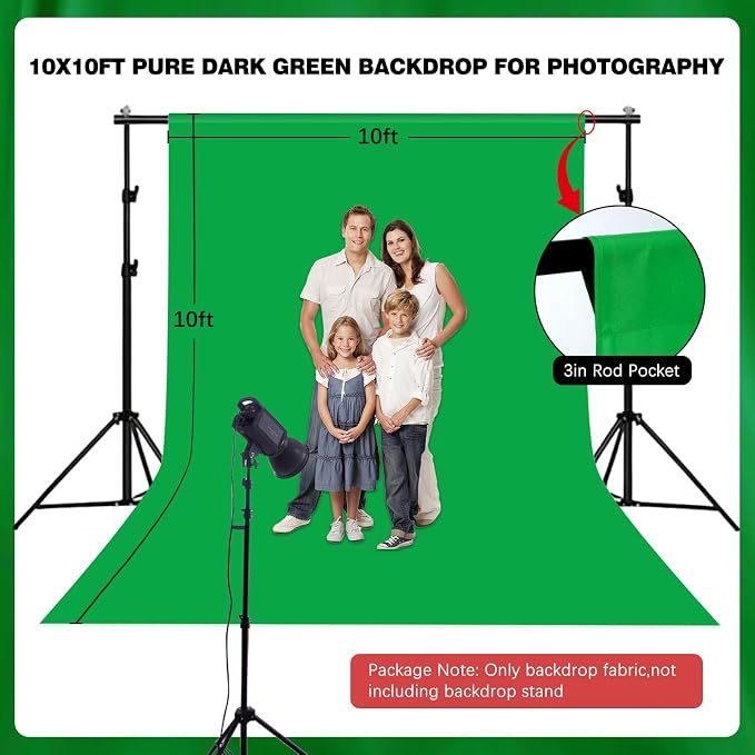 Dark Green Photography Backdrop for Photoshoot, 10x10 Ft Polyester Photo Backdrop Curtains, Dark Green Backdrops Screen for Photo Studio, Video, Content Creators, Birthday Parties Background - Image 2