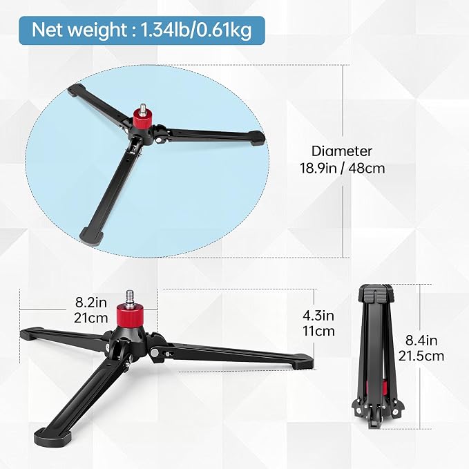 M-5 Tripod Base, Longer Desktop Tripod with Three Upgraded Extended-Leg, 3/8" Screw Monopod Stand Support for Ball Head/Fluid Head DSLR Camera Camcorder, Tilt 20° & Rotate 360° (Red) - Image 6