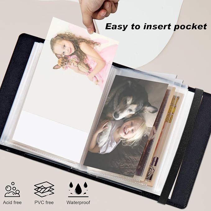 Small Photo Album 4x6, 60 Pockets Holds 120 Photos, Slip-in Pocket Photo Album with Black Elastic Band for Family Wedding Baby Travel Pictures, White Daisy Floral - Image 6