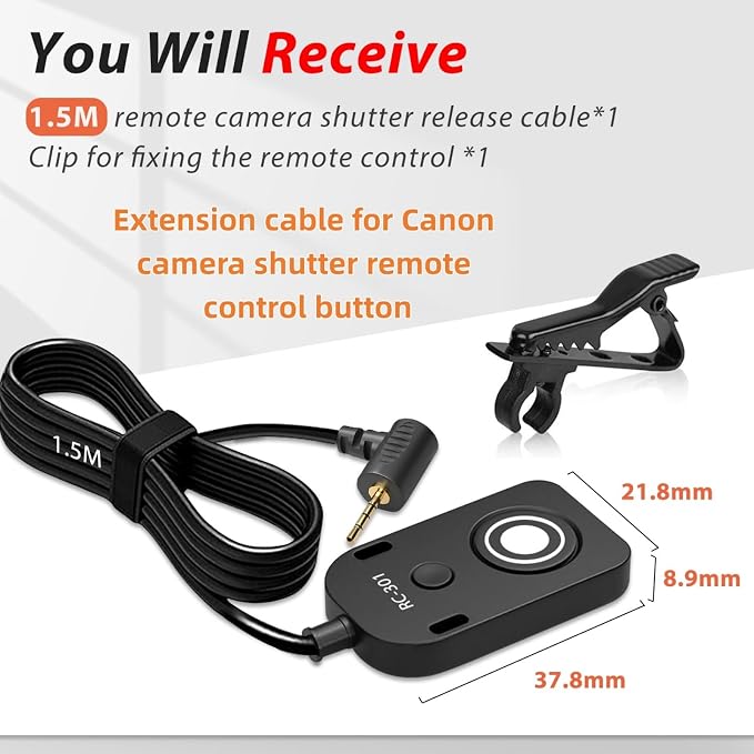 Shutter Release Cable Wired Remote Switch Cord Replacement RS-60E3 for Canon Rebel R6,R7,R8,R10,EOS RP,M5,M6, M6I1,77D,70D,80D,90D,750D, G1XIII,G3X,G5X,800D,SX50HS,SX60HS,200D,200DII - Image 3