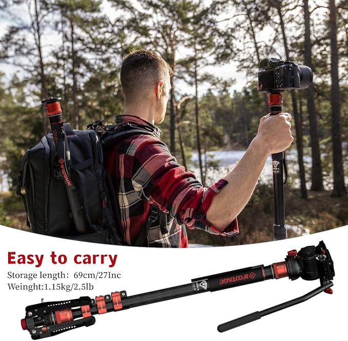 IFOOTAGE Cobra 3 Monopod with Fluid Head,Professional Portable Travel Monopod Set,71" Carbon Fiber Monopod for Cameras with Video Head, Compatible with Sony Canon Nikon Camera,C180F-P&Komodo K5S - Image 7