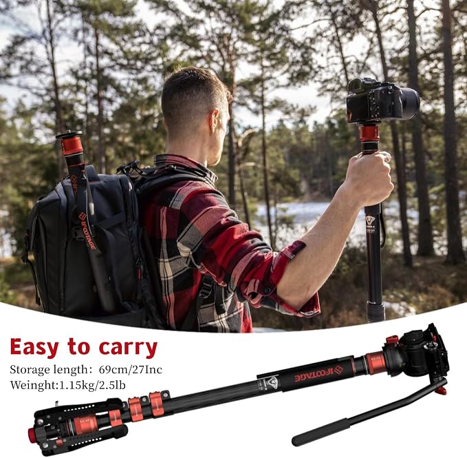 IFOOTAGE Cobra 3 C180F-P Carbon Fiber Video Monopod with Pedal Locking Control, Professional Photography Monopod Suitable for SLR Cameras and Camcorders (71") - Image 6