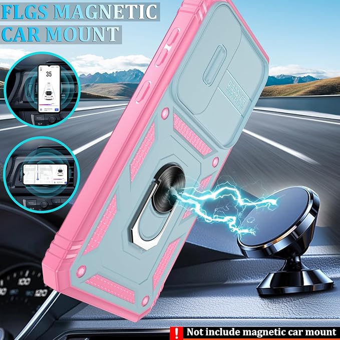 Gritup for Samsung S24 FE Phone Case: Phone Case S24 FE with 2*Screen Protector | Magnetic Stand & Slide Camera Cover | Shock Proof Military-Grade Funda para S24 FE Cover -Green+Pink - Image 6