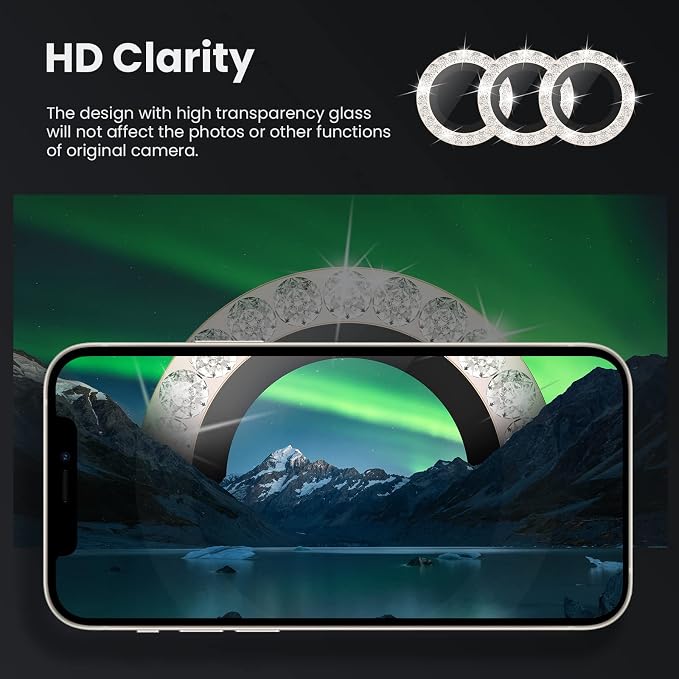 Tensea for iPhone 13 Pro/iPhone 13 Pro Max Camera Lens Protector Bling, Protection Camera Cover Tempered Glass Screen Protector Diamond Metal Individual Ring for 13Pro 6.1" / 13 ProMax 6.7 inch 2021 | Protective Camera Cover Tempered Glass Screen Prote... - Image 4