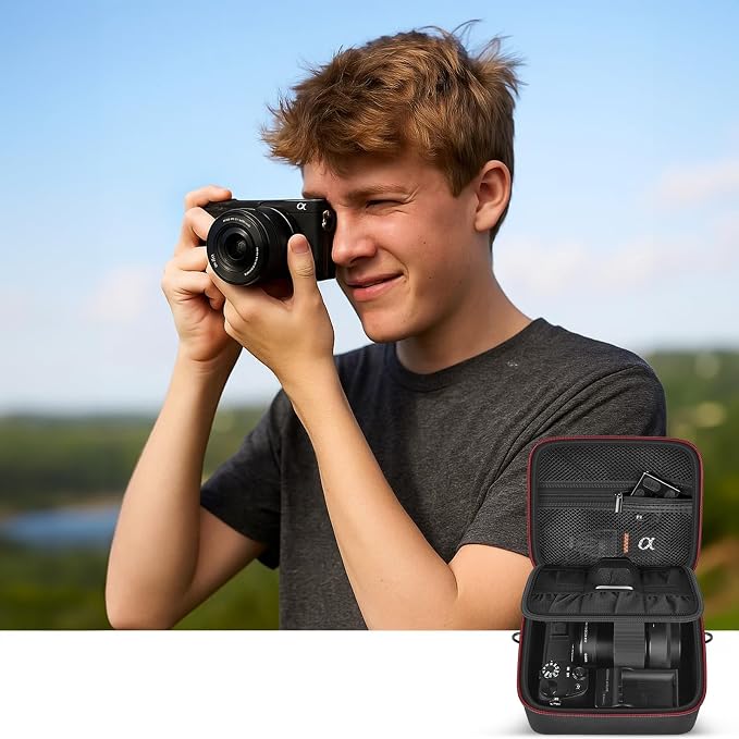 casmilee Camera Case for Sony Alpha ZV-E10 Alpha a6400/ a6700/ a6100/ a6000/ a6600/ a6500 Mirrorless Digital Camera, Hard Travel Bag with a Shoulder Strap for Lens & Accessories (Black, Medium) - Image 8