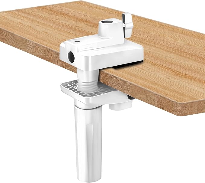 Desk Clamp Mount For Microphone Suspension Boom Scissor Arm Stand Holder, 5 Ways Boom Arm Insert Holes(12mm), Stable Installation on Tables/Beds up to 3.2 inches Thickness (White) by Singzhu