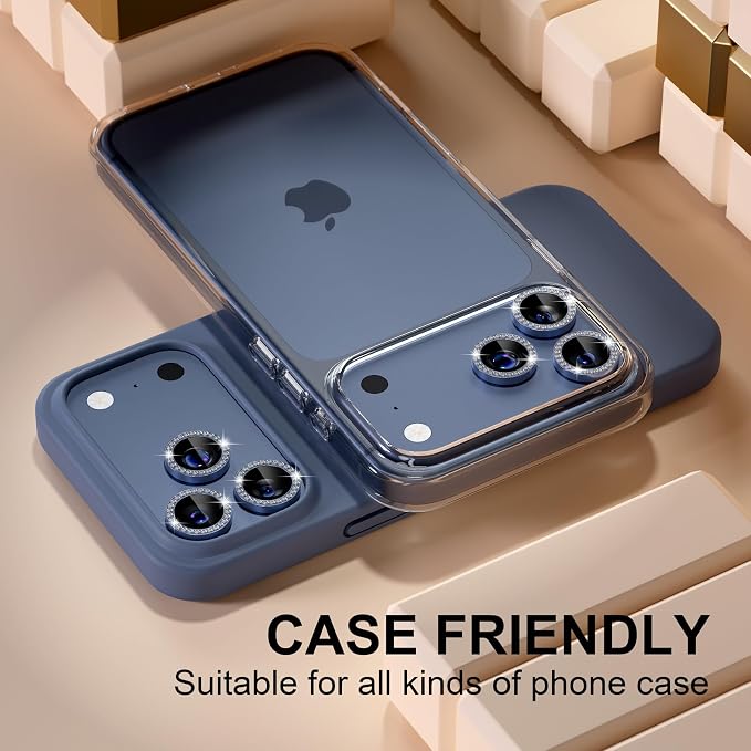 Misea Compatible for iPhone 17 Pro/iPhone 17 Pro Max Camera Lens Protector | 9H Tempered Glass Ultra HD Bling Camera Screen Protector Cover Metal Individual Ring Accessories, Deep Blue Diamond - Image 5