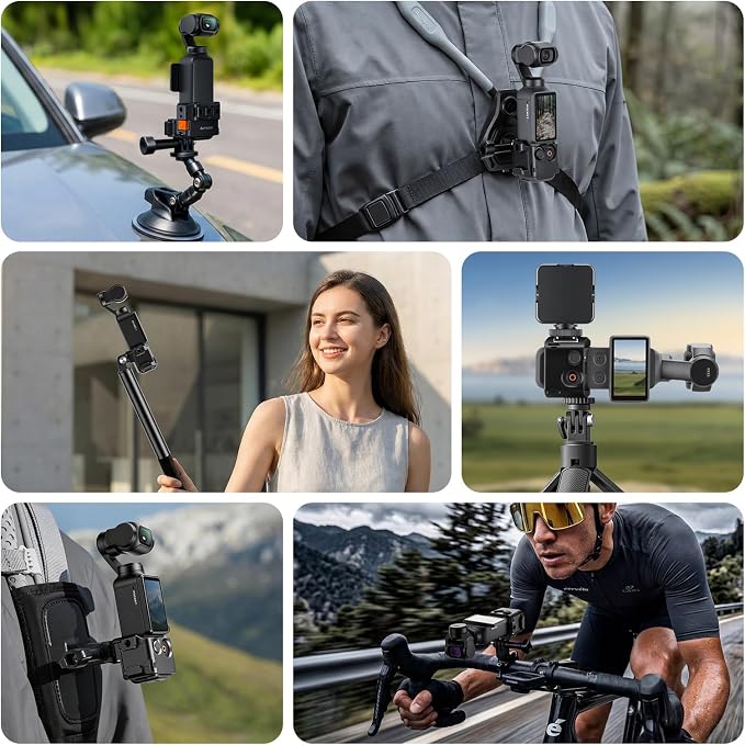 AMAZEAR Protective Cage for DJI OSMO Pocket 4P/4/3/Xtra Muse Accessories, Metal Case Multifunction Frame Expansion with Quick Mount Bracket, Wrist Strap, Hot-Shoe for GoPro Adapter, Midnight - Image 4