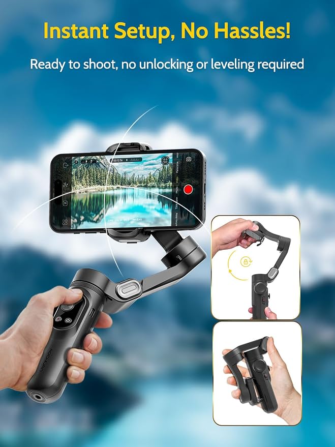 AOCHUAN Gimbal Stabilizer for iPhone Gimbal with Wireless Charging Smartphone for iPhone 15 Pro Max/Android Foldable 3-Axis Handheld Phone Stabilizer for Video Recording Face Tracking-Smart X Pro - Image 9