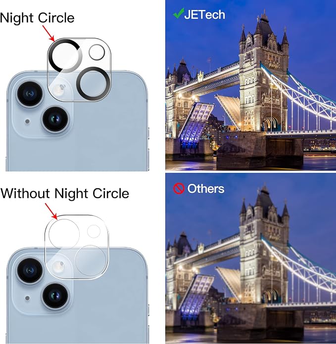 JETech Camera Lens Protector for iPhone 14/14 Plus, 3-Pack | 9H Tempered Glass, HD Clear, Anti-Scratch Protection, Night Shot Compatible, Case-Friendly - Image 6