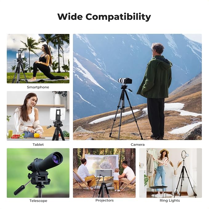 K&F CONCEPT 75" Aluminum Camera Tripod, Lightweight and Compact for Travel | Compatible with Canon Nikon DSLR Camera, Cellphone Clip and Remote Control for Shooting and Video Recording S255A3+BV01 - Image 8
