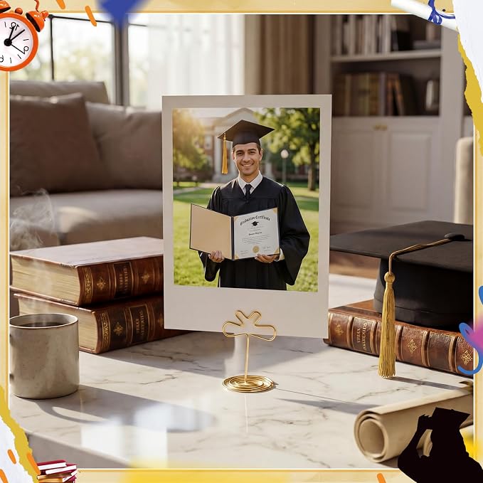 36 Pcs 2026 Graduation Gold Photo Holders for Table Centerpieces Metal Photo Holder Gold Picture Display Stands Menu Memo Clips for Graduation Party Table Decoration Supplies(Certificate) - Image 7