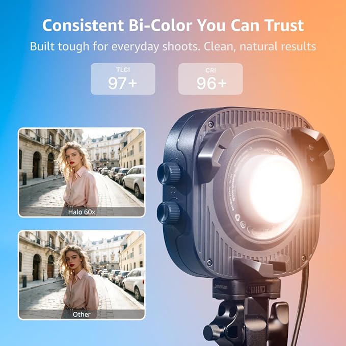 amaran Halo 60x COB LED Video Light,Compact 63W Bi-Color Studio Lighting | 2,700K - 6,500K Bowens Mount, APP Control Continuous Light for Photography,YouTube,Content Creation,Vlog - Image 2