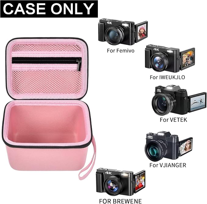 Comecase Vlogging Camera Case for Duluvulu/for VJIANGER 4K Digital Cameras | Mesh Pocket for Charging Cables and Batteries, Travel Storage for Vloggers, Parties and Camping (Pink) - Case Only - Image 2
