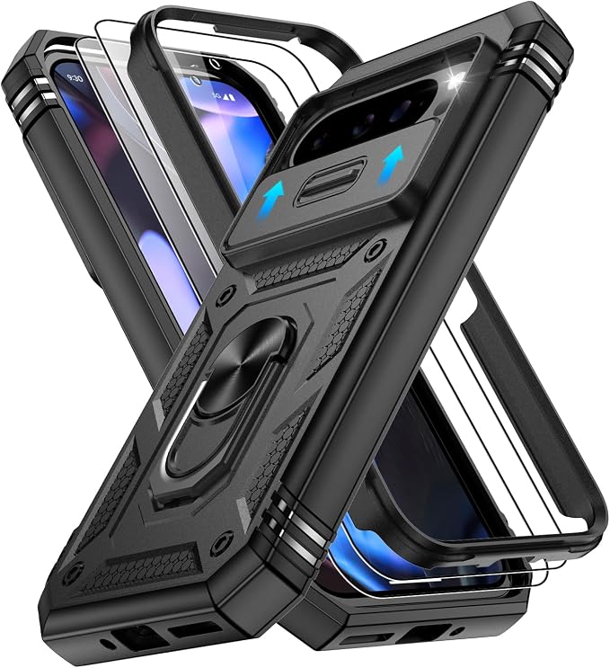 Gritup for Pixel 9 Pro XL Case Military-Grade Shockproof with Kickstand | with 2 PCS Screen Protector, Slide Camera Cover, Heavy Duty Outdoor Protection Funda para Pixel Pro 9 XL Phone Cover, Black by Gritup