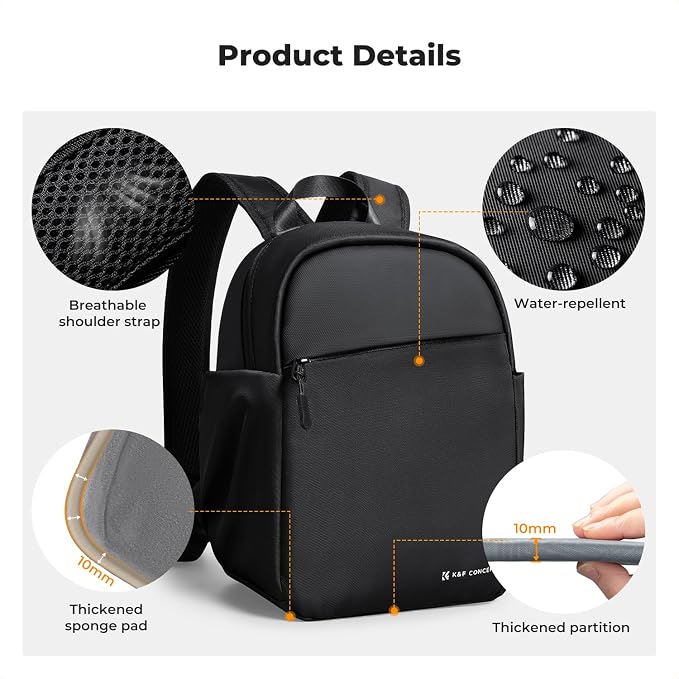 K&F CONCEPT Camera Backpack, Lightweight Compact Camera Bag 5L | Water-Resistant, Dividers, 9.7in Tablet Compartment, Quick Access, Street & Urban, Men & Women, for Canon/Nikon/Sony - Image 6
