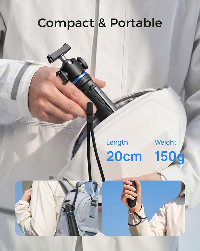 TELESIN 0.1s Auto Open Mini Selfie Stick Tripod for DJI Action Camera | 65cm/25.5in Magnetic Quick Release Tripod for DJI Osmo Action 6 / Nano / 360, Xtra 360 / Atto, Cold Shoe Mount,360° Ball Head - Image 9