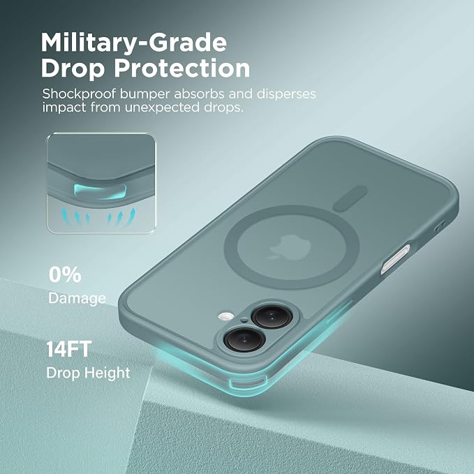 CAPRARO for iPhone 16 Case, Compatible with MagSafe | Upgraded [Full Camera Protection] Protective Translucent Matte Women Girl Magnetic Phone Case Cover, Feiquan Green - Image 5