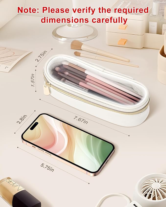 Soimeat Clear Travel Makeup Brush Holder, Leather Makeup Brush Toiletry Bag, Portable Cosmetic Brush Case, Transparent Waterproof Makeup Brush Storage Bag, White - Image 3