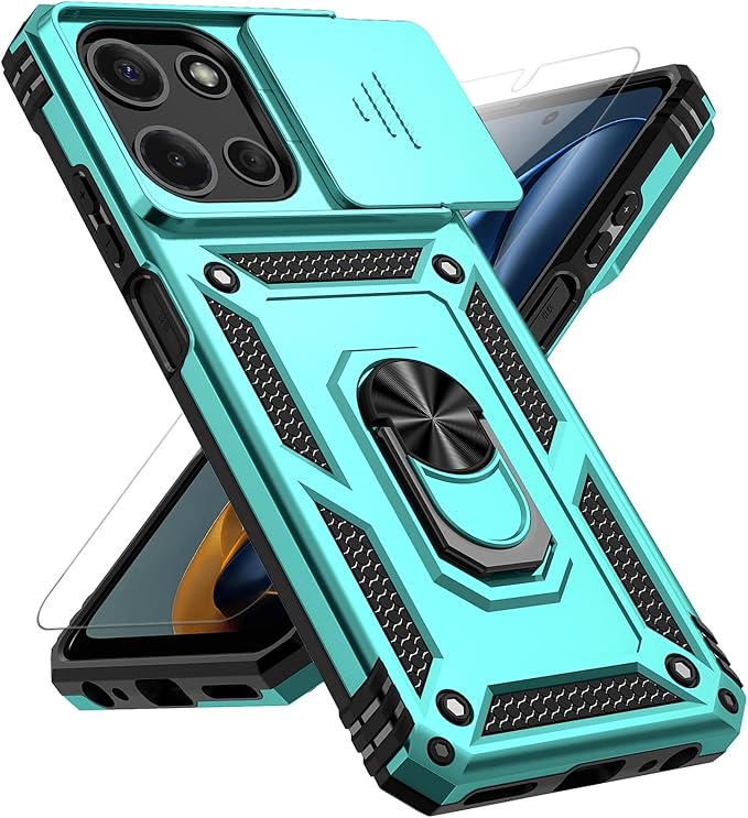 for Motorola Moto G 2025 / Moto G 2026 / Moto G Play 2026 Case, with Slide Camera Cover HD Screen Protector [Military Grade 16ft. Drop Tested] Ring Holder Kickstand Protective Phone Case, Mint by PUSHIMEI
