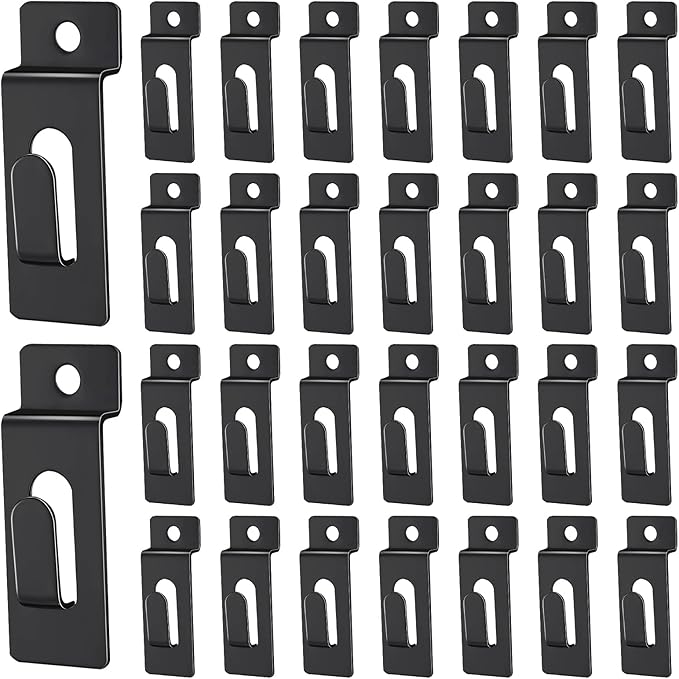 30Pcs Slatwall Utility Notch Hooks, Slat Wall Picture Display Hooks Hanger Panel Shelf Pegboard Slatwall Accessories for Photo Frame Painting Arts Hanging Home Office (Black) by Waltool