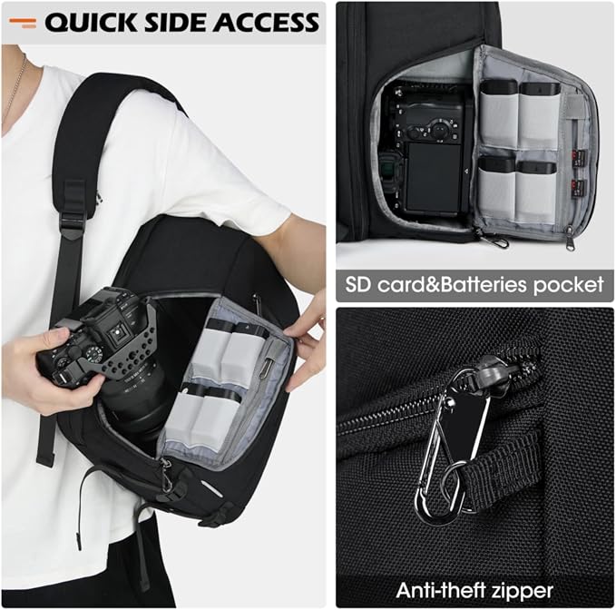 SDYSM Camera Bag Backpack Professional for DSLR SLR Mirrorless Camera Waterproof Laptop Back Pack 14 Inch with Rain Cover Anti Theft Travel Case Large Capacity Photography Backpack Black | 14 Inch Waterproof Camera Laptop Backpack with Rain Cover Anti ... - Image 4