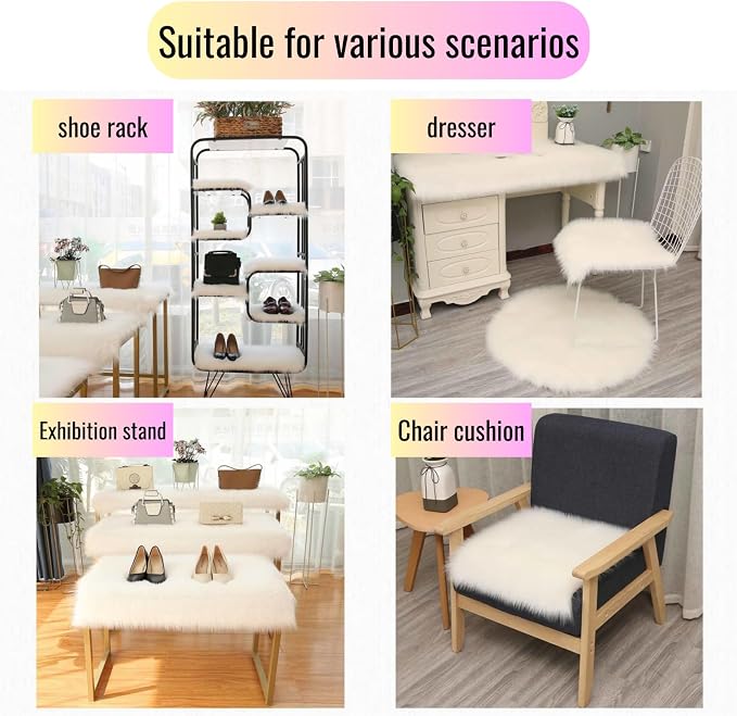 12inch Square Small Faux Fur Sheepskin Cushion Soft Plush Area Rug,Photo Background for Small Product Desktop Photography,Display and Decor,Jewelry,Nail Art,Locker Accessories (Black) - Image 8