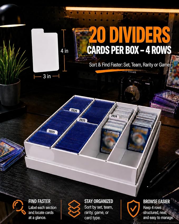 4 Row Toploader Trading Card Storage Box with Divider, Duty Double Wall Box | 1 Pack, Fits 700+ Toploaders or 3800+ TCG Cards, for Bulk Card Storage, for Sports, MTG&PKM Card Storage, Laminated Film - Image 5
