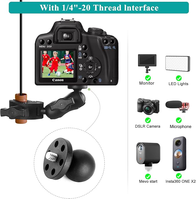 Super Double Clamp Camera Mount Umbrella Clamp for Chair | with 360° Magic Arm Double Ball Head Adapter for Umbrella, Wheelchair, Pole, Strollers, Motorcycle, Photo Studio Light Stand - Image 4