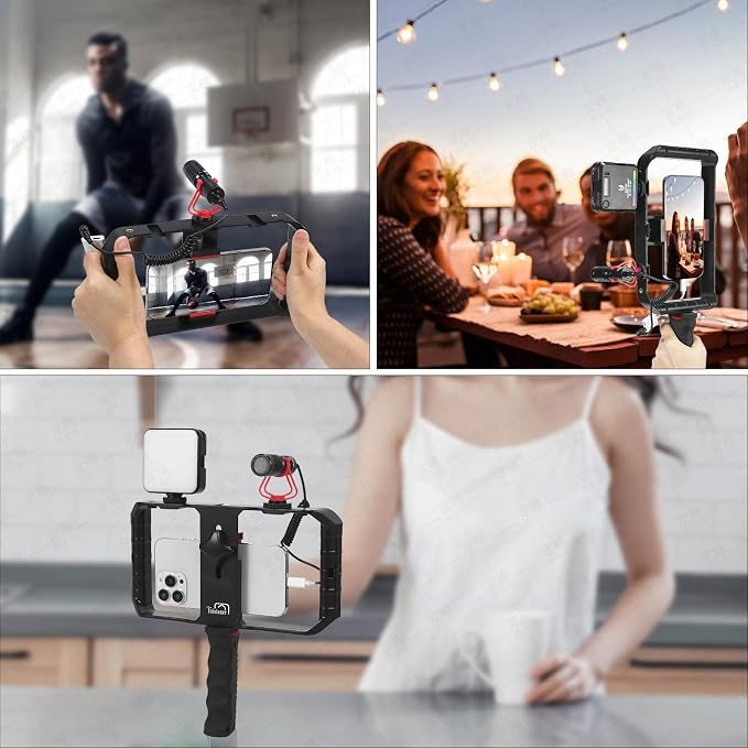 Taisioner Smartphone Video Rig Hand Girp Stabilizer Filmmaking Case | Phone girp with rig phone video stabilizer cold shoe for film maker Compatible with iphone 15/14/13/12/ Pro Max and Android - Image 6