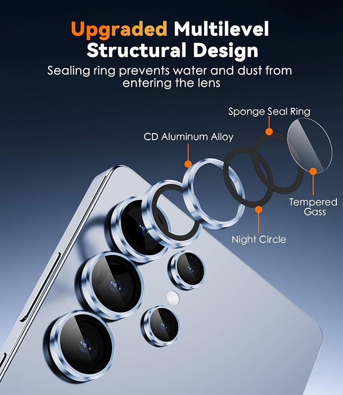 CloudValley for Samsung Galaxy S25 Ultra Camera Lens Protector | 9H Tempered Glass + Aluminum Alloy Individual Lens Protective Ring, [1 Second Installaion] Ultra-HD Glass Cover,Titanium Blue - Image 4