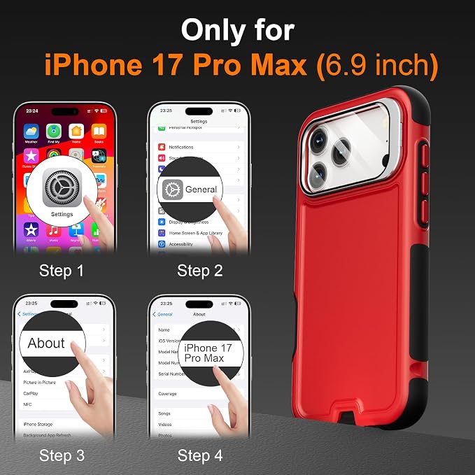 Follaroma Magnetic for iPhone 17 Pro Max Case with Camera Cover Stand, Red | Built-in Glass Camera Cover Stand,Compatible with MagSafe,Heavy Duty Shockproof Protective,Military-Grade Anti-DropDual Case - Image 3