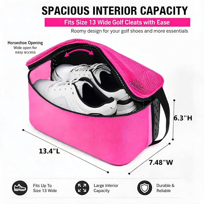 Golf Shoe Bag for Travel, Ventilated Sports Shoes Carrier, Portable Football Boot Organizer for Gym Men Women (1 Pcs-Hot Pink) - Image 3