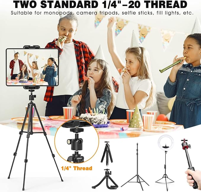 Tablet Tripod Mount Adapter with Ball Head, Holder for 4.7-12.9 Inch Tablets, Compatible with iPad Pro, Air, Mini, Selfie Stick, Monopod - Image 5