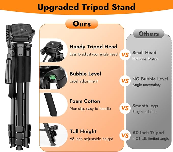 JOILCAN Phone Tripod Stand - 67" Aluminum Extendable Tripod with Remote | Portable Tripods for iPhone Photos Selfie & Video, Compatible with iPhone DSLR Camera Projector - Image 7