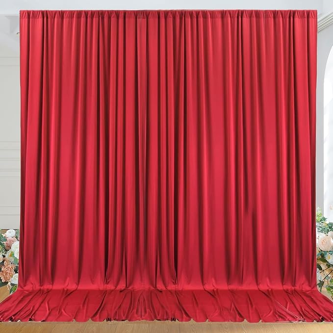 10ft x 10ft Wrinkle Free Red Backdrop Curtains for Parties, Polyester Photo Backdrop Drapes 2 Panels 5x10ft for Weddings Birthday Party Christmas Photography Background by ENJOYYOURPARTY