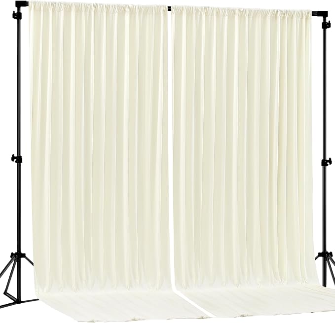 Ivory Backdrop Curtain 2 Panels-Wrinkle-Free Beige Curtains Polyester Photography Drapes for Wedding Party Baby Shower Photo Background Decorations- 8 X10FT (Ivory) by WishCare