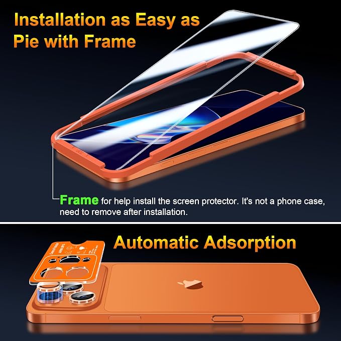 QsmQam Tempered Glass Screen Protector for iPhone 17 Pro Max, 9H+ Hardness | Military Grade Shatterproof, 18 Pro Max Screen Protector, Bubble-Free,Case Friendly, Installation Frame,Camera Lens Protector - Image 8