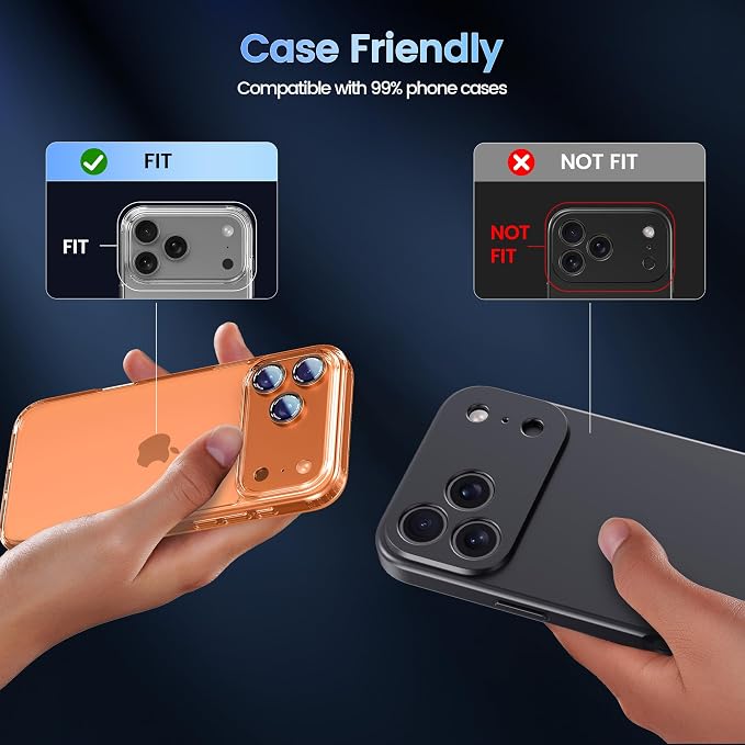 CACOE Metal Camera Lens Protector for iPhone 17 Pro | Tempered Glass Cover, Anti-Scratch, Drop-Proof, Strong Adhesion, Camera Screen Cover Accessories, Orange - Image 6
