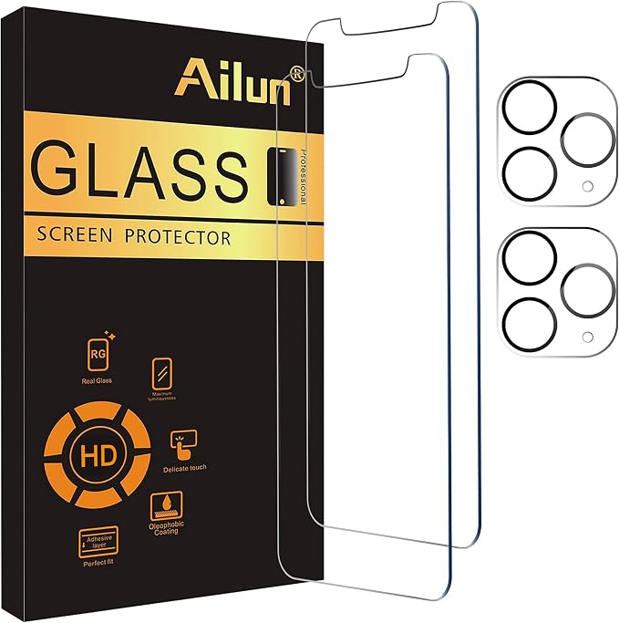 Ailun Screen Protector+Camera Lens Protector for iPhone 11 Pro, 2+2 Pack | 5.8 inch, Tempered Glass Film, HD by Ailun