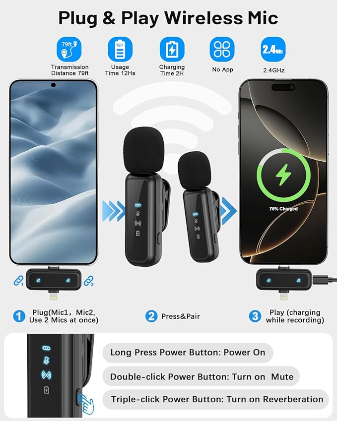 Vlogging Kit for iPhone/Android, 71" Selfie Stick Tripod for iPhone with Fill Light, Wireless Mic & Remote, Adjustable Aluminum Phone Tripod for TikTok/YouTube Content Creator Essentials Starter Kit‌ - Image 2
