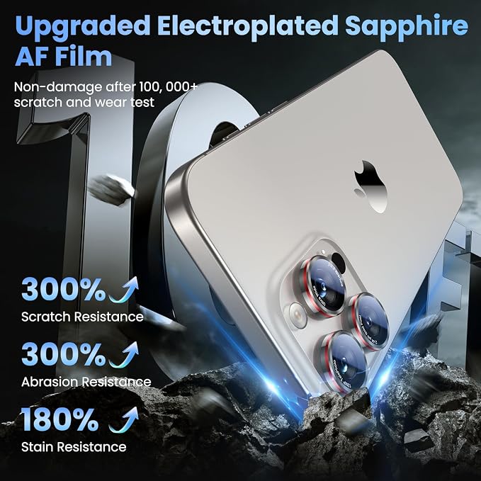 Uyiton for iPhone 17/16/15/14 (Pro Max & Pro) Camera Lens Protector | Unique Lines Text Design, Case-Friendly, Military-Grade Sapphire Glass Metal Camera Cover, Easy to Install, Gray - Image 4
