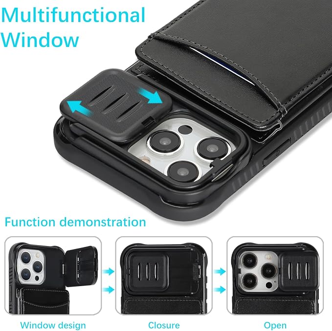 Cavor for iPhone 16 Pro Max Wallet Case with Card Holder, Black | Slide Camera Control Cover, PU Leather Kickstand Stand Protective Phone Case for Women Men - Image 3