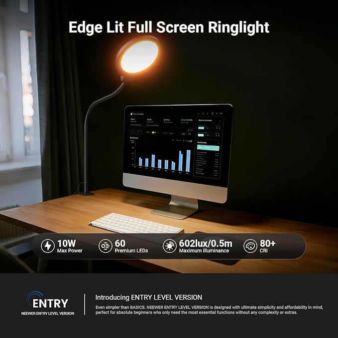 NEEWER Entry Level Version 5" Edge Lit Streaming Light with Desk Clamp Stand, 10W Bi Color Full Screen LED Ring Light CRI80+, Computer Laptop Webcam Zoom Call Video Conference Recording Lighting, N32 - Image 2